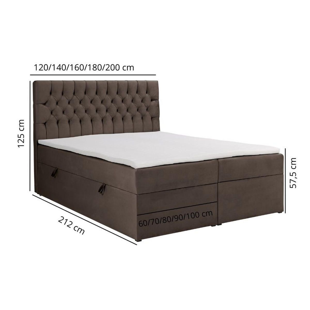 BOXBETT Dora mit Bonnelmatratze und Topper, 160x200, Dunkelbraun - Dunkelbraun, Holzwerkstoff (160/200cm) - AN-Moebel 4u