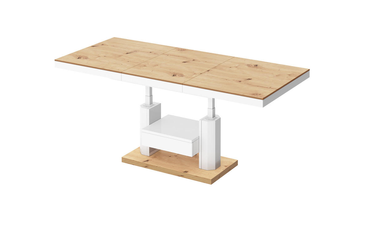 COUCHTISCH rechteckig höhenverstellbar ausziehbar Schublade 120/75/56 cm - Weiß Hochglanz/Eiche Artisan, Holzwerkstoff (75/120/56cm) - designimpex