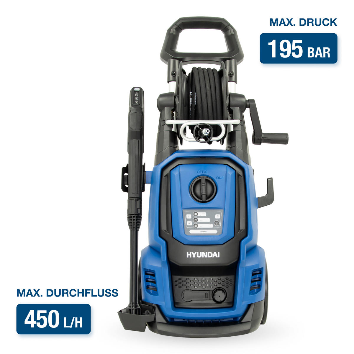 ELEKTRO-HOCHDRUCKREINIGER HPW2400CRE (2400W, 195bar, 450 l/h, Schlauchtrommel, Blau) - Blau, Kunststoff (33/91/36cm) - HYUNDAI