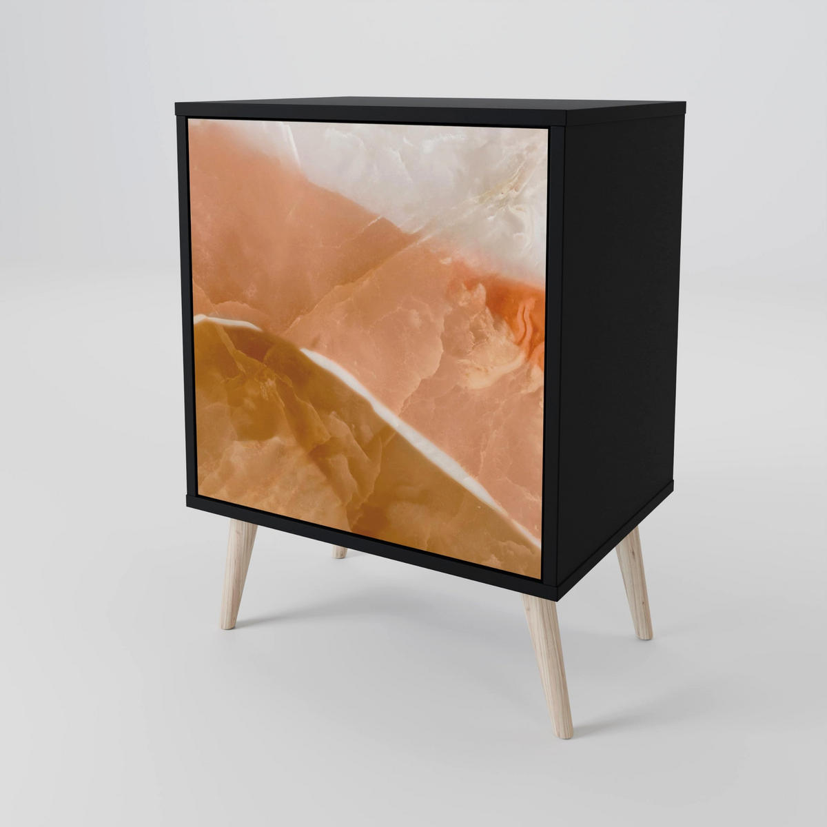 SIDEBOARD SANDHILLS SPLENDOUR, Schwarz, 57,5x42x70,5 cm, Schwarze Metall-Sternfüße - Multicolor/Schwarz, Holzwerkstoff/Metall (57.5/70.5/42cm) - SpaceRebels