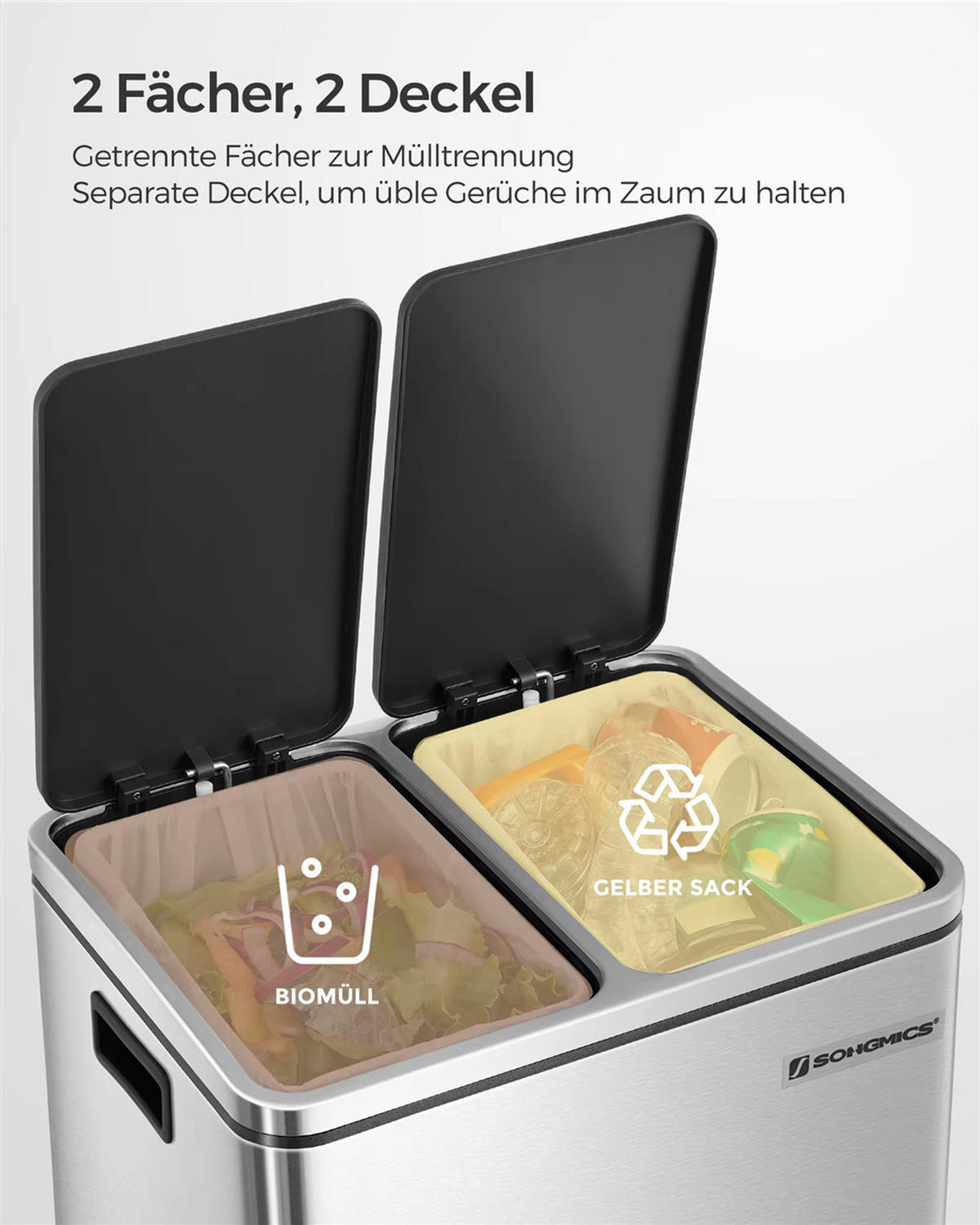 MÜLLEIMER 30 L Mülltrennsystem Treteimer Edelstahl - Silberfarben, Metall (41/47/31.5cm) - Kaket