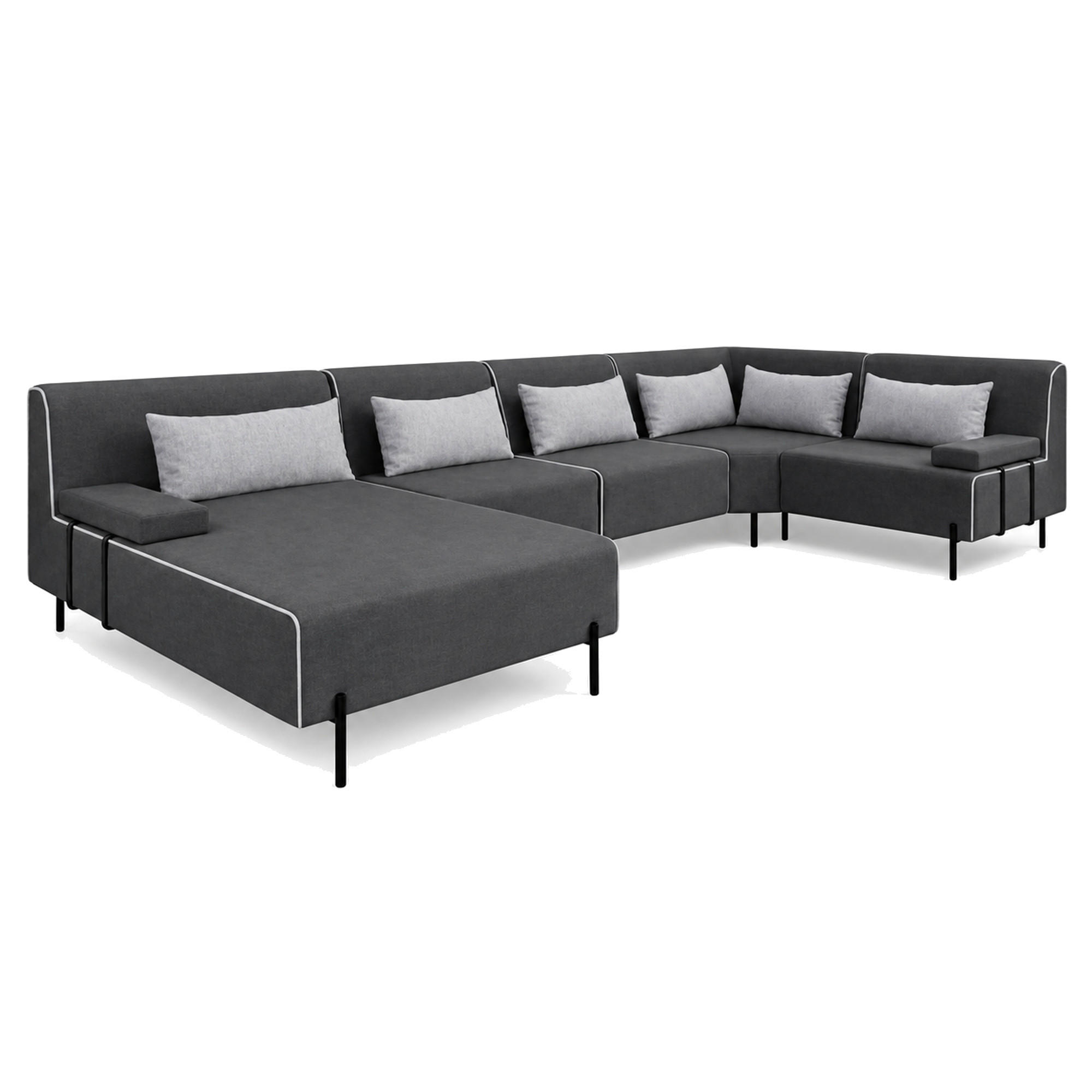 GARTENSOFA BORNEO XL Wetterfest 370x222x86 cm, Rechts, Solide Konstruktion, HR-Schaumfüllung, Wetterfeste Bezugstoff, Dunkelgrau - Dunkelgrau, Holz/Metall (370/86/222cm) - Trada