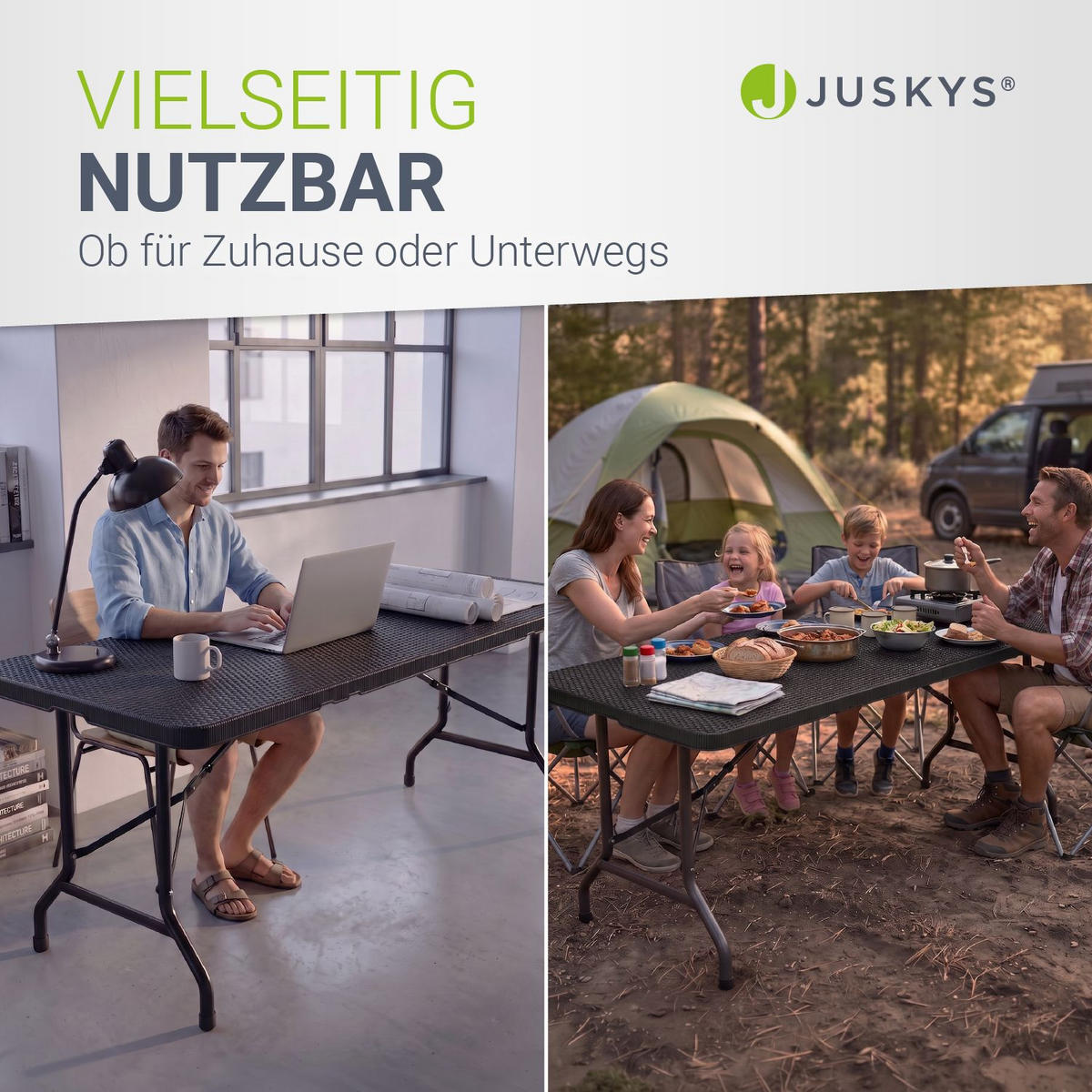 GARTENTISCH Easyfold klappbar schwarz - Schwarz, Kunststoff (180/74/74cm) - Juskys