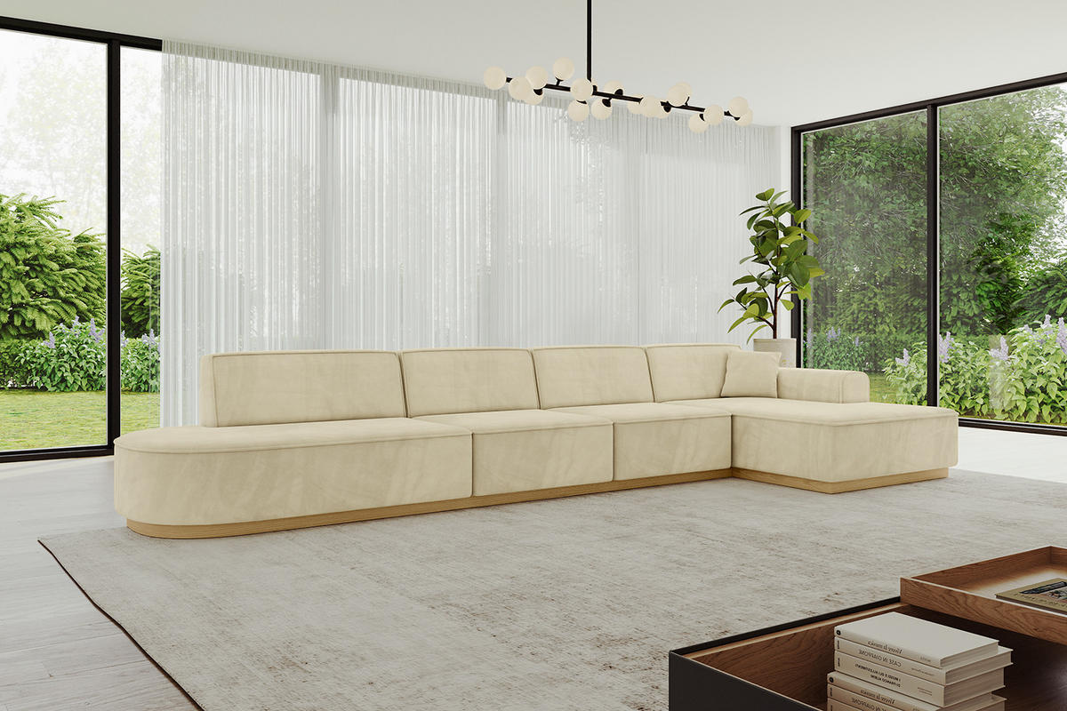 ECKSOFA Ottomane Rechts IREA-L3-v2 - 403x165x81 cm Beige - Beige, Holzwerkstoff/Textil (403/165cm) - ALTDECOR