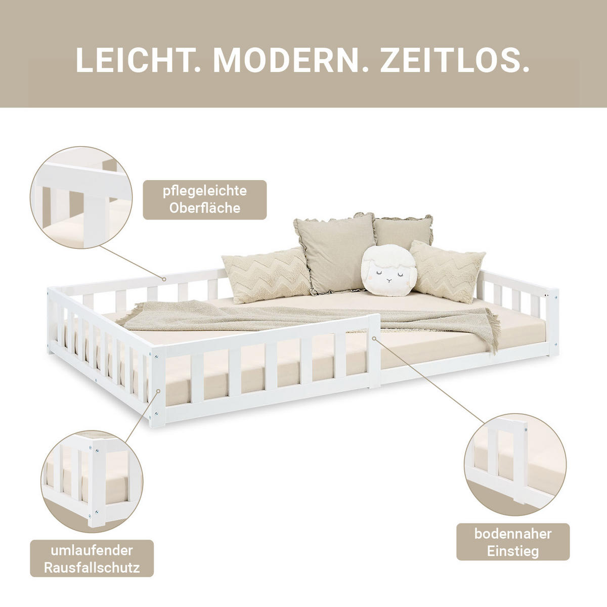 BODENBETT 120x200 cm in weiß Lattenrost + Matratze - Weiß, Holz (120/200cm) - Homestyle4u