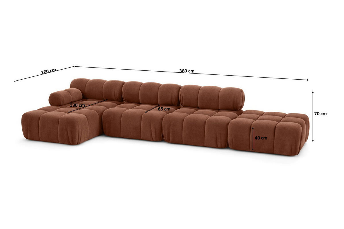 ECKSOFA L-Form XL, Stoff Velours Salvador, Dunkelbraun, Links, Selia L XL - Dunkelbraun, Holz (380/160cm) - Kaiser Möbel