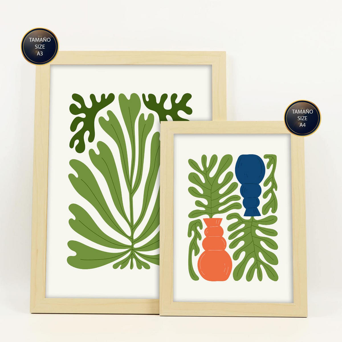 POSTER Set Mit 6 Minimalistischen In Leuchtenden Farben Staude Drucke Von Landschaften Und Natur Für Innenarchitektur A3 & A4 Rahmen Aus Hellem Holz - Beige, Papier (29/3cm) - Nacnic