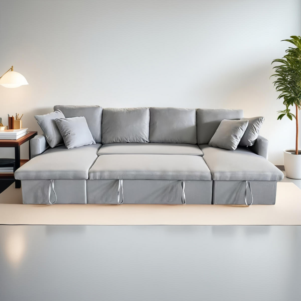 PANORAMA-ECKSOFA mit schlaffunktion mahé grau 4-sitzer stoff - Grau, Holz (286/147cm) - Concept Usine