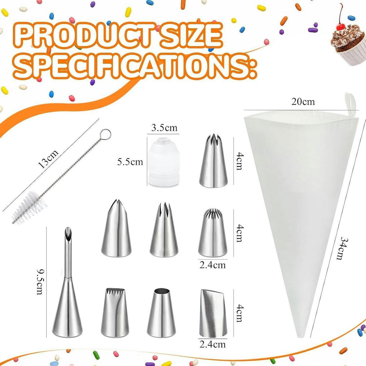 SPRITZBEUTEL Set 11-teilig mit Edelstahltüllen - Weiß, Textil (20/5.5/34cm)