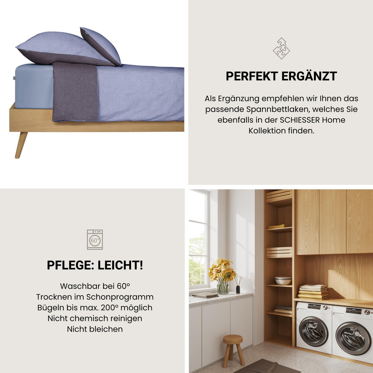 BETTWÄSCHESET Doubleface - Renforcé - 2-teilig - 155 x 220 cm - Blau - Blau, Textil (155/220cm) - SCHIESSER