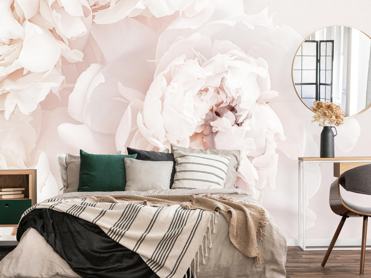 FOTOTAPETE für Schlafzimmer Pfingstrosen Blumen 3D 250x175 - Beige/Rosa, Papier (250/175cm) - Muralo