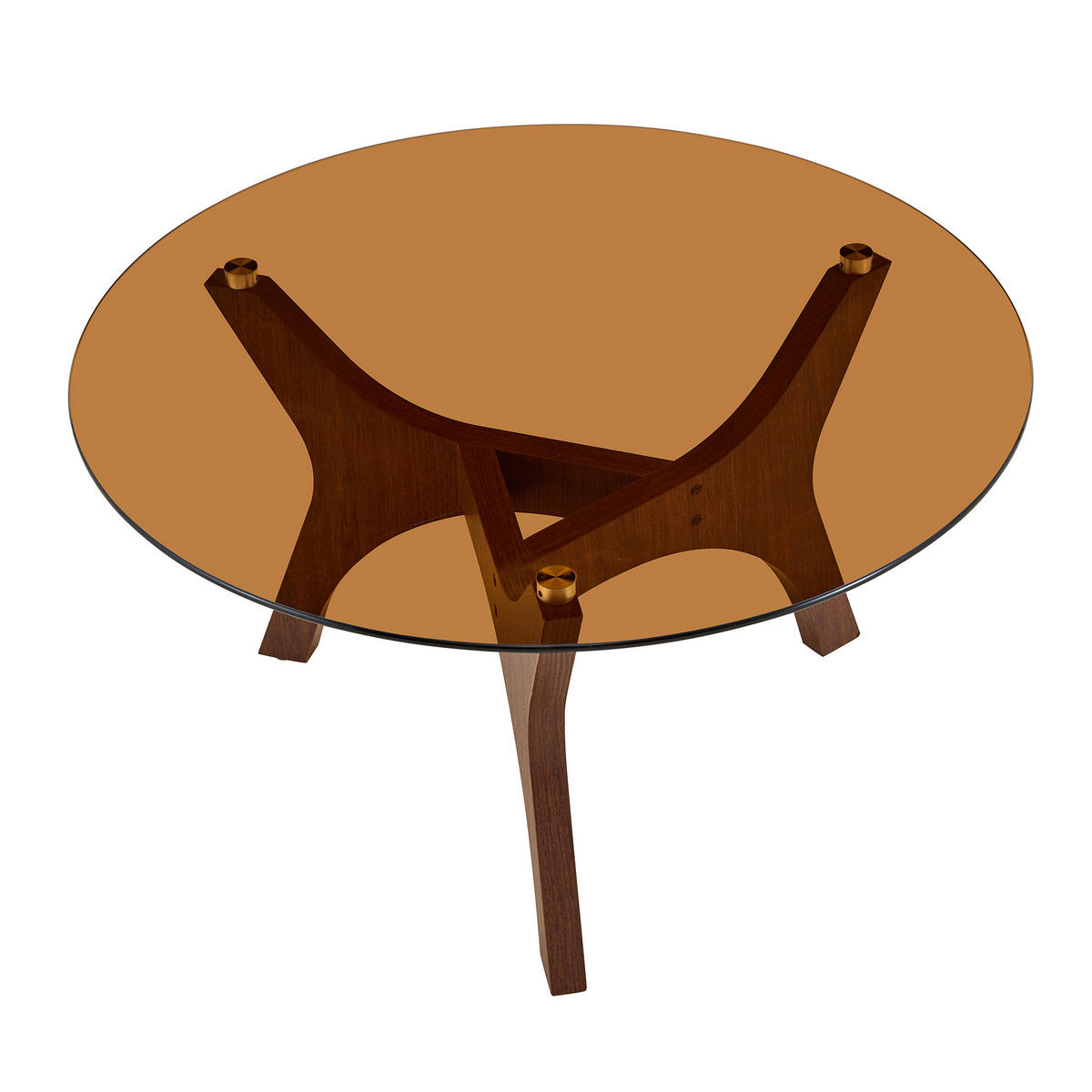 COUCHTISCH rund (Ø 80cm) aus Walnuss-Holz und bernsteinfarbenem Glas - Walnussfarben, Glas (80/80/42.2cm) - Urban Meuble