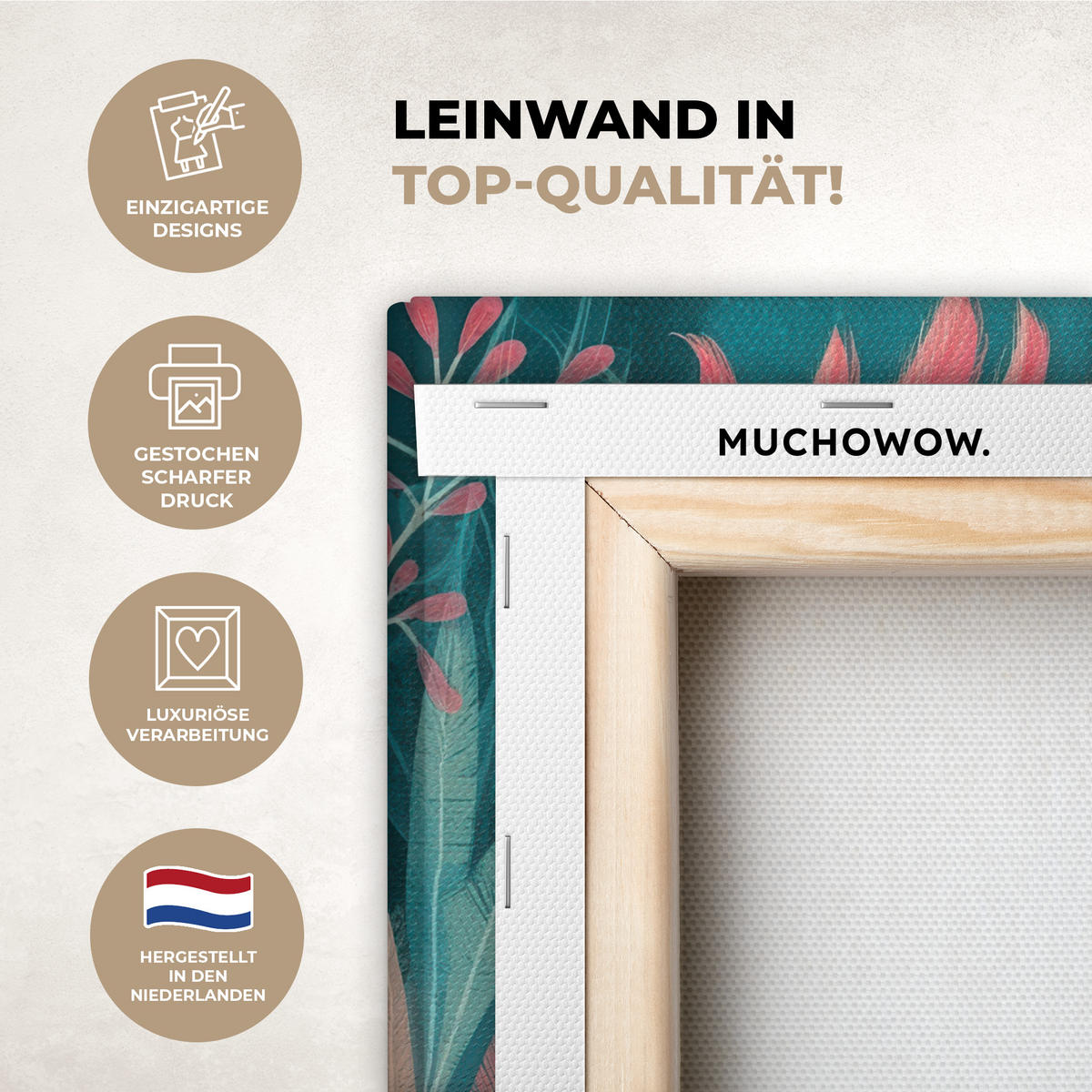 LEINWANDBILD Kakadu - Tropische Blätter - Zweig Deko Wohnzimmer 20x30 cm - Petrol, Textil (20/30cm) - MuchoWow