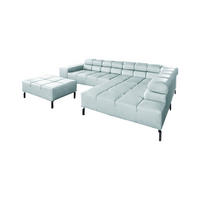 ECKSOFA NELSON Hellblau Leder Relaxfunktion - Schwarz/Hellblau, Leder/Metall (321/216cm) - KAWOLA