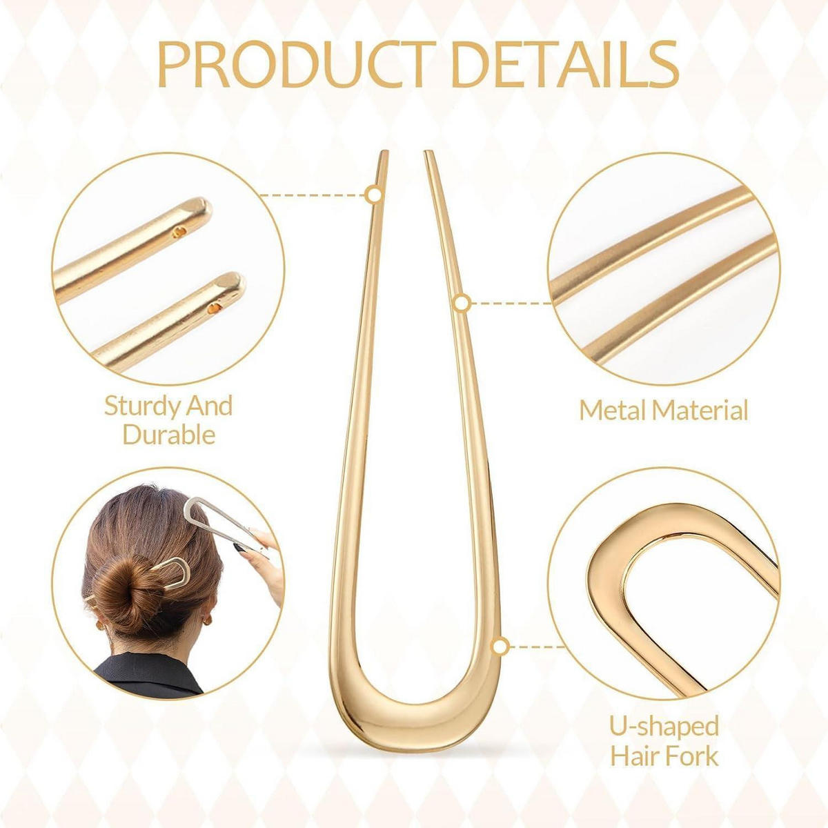 HAARNADEL U-Form 2er Set Metall 14 cm Gold/Silber - Multicolor, Metall (2.5/2.5/2.5cm)
