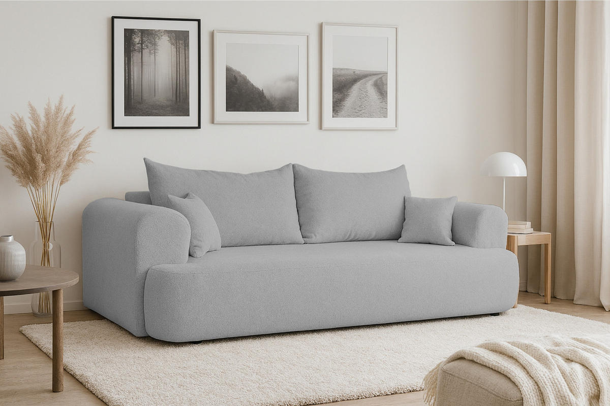 SCHLAFSOFA BRAVO 247/90 in Bouclé Hellgrau - Hellgrau, Holz/Holzwerkstoff (247/69/90cm) - Deine Möbel 24