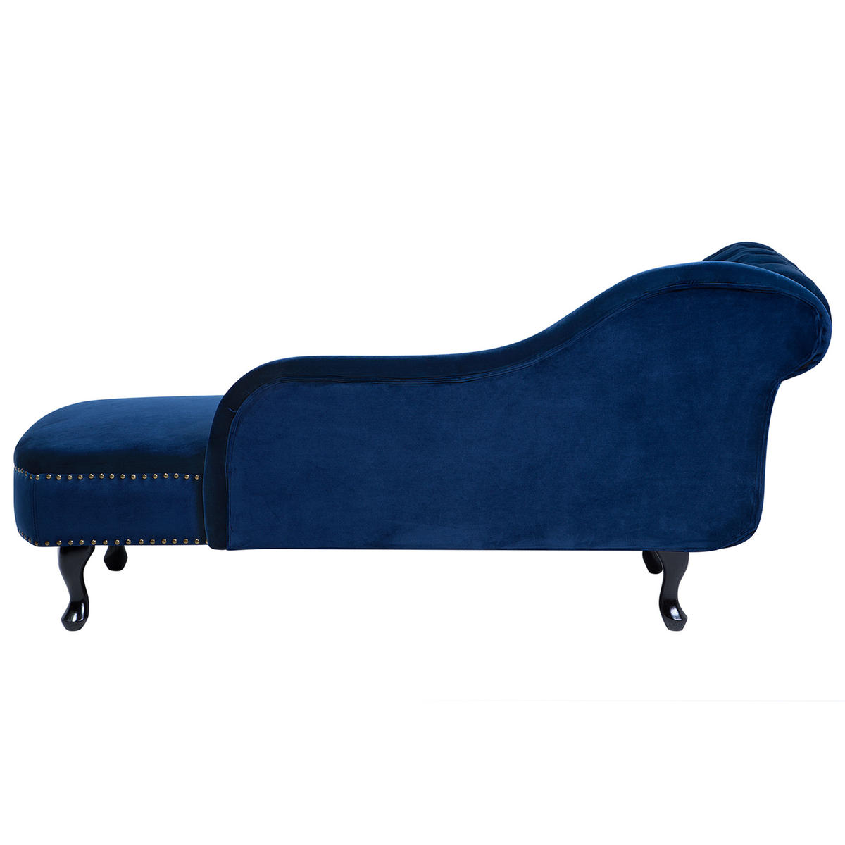 ČALOUNĚNÉ LEHÁTKO CHAISE LONGUE Sametová látka modré levostranné Nimes - modrá/černá, textil (169/79/61cm) - Beliani