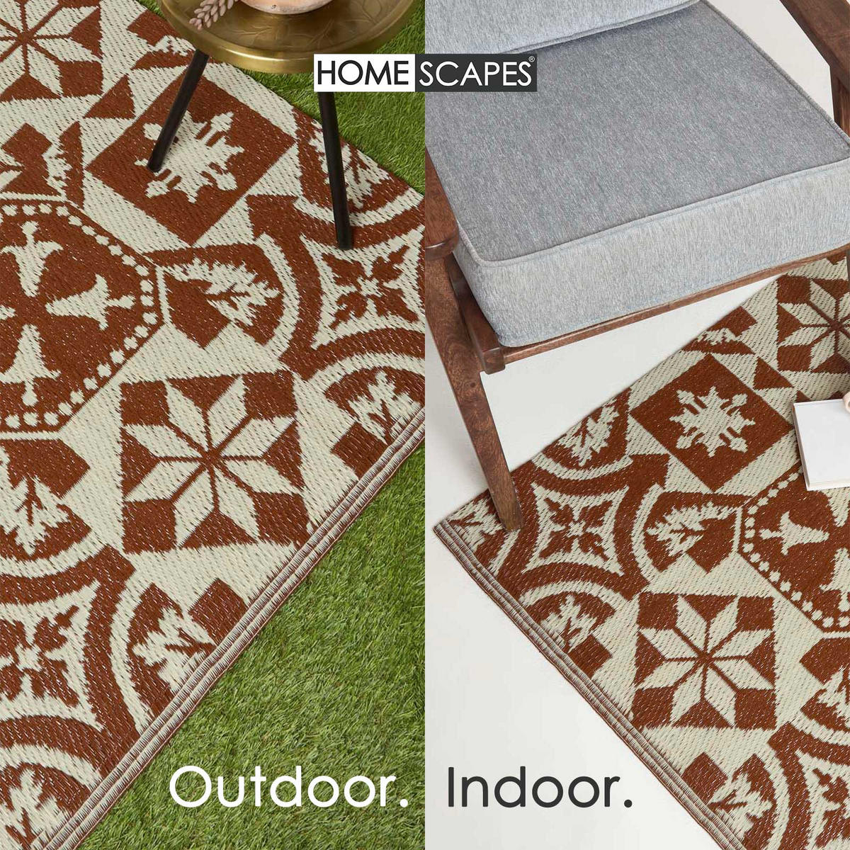 OUTDOORTEPPICH Kachel-Muster 120/180 cm - Braun, Kunststoff (122/182cm) - Homescapes
