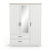 KLEIDERSCHRANK mit 3 Türen, 1 Spiegel und 2 Schubladen Cottage - H199,60 cm - Weiß, Holzwerkstoff (57.1/199.6/148.6cm) - Calicosy