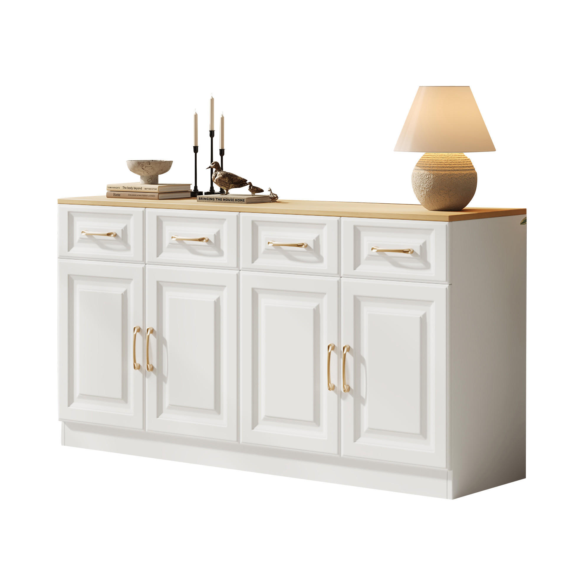 SIDEBOARD 140/40/75 cm Weiß/Eiche aus Spanplatte mit 4 Schubladen und 4 Türen - Weiß, Holzwerkstoff (40/75/140cm) - OKMYHOME