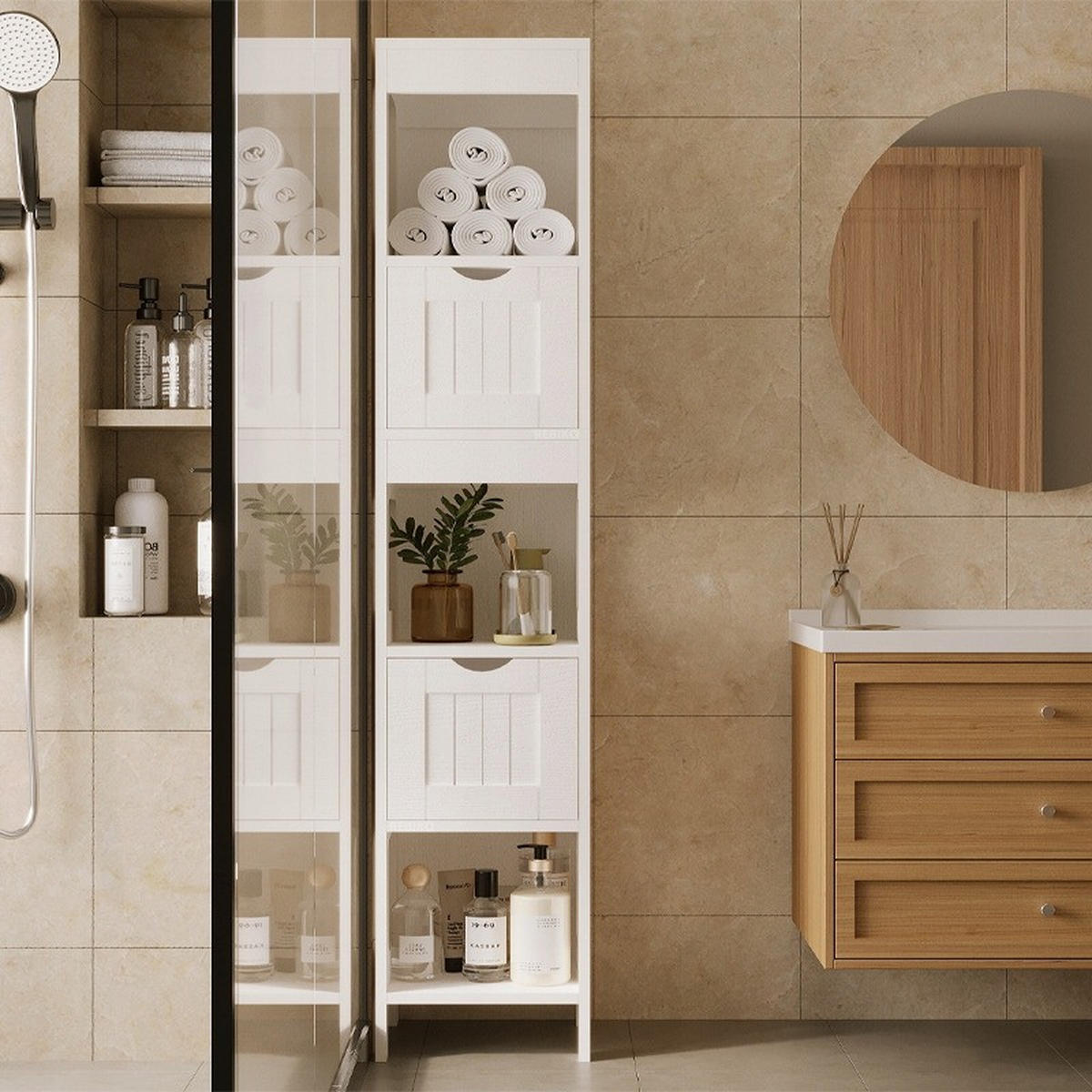 BADEZIMMERSCHRANK, weiß, 30/30/142 cm - Weiß, Holzwerkstoff (30/142/30cm)