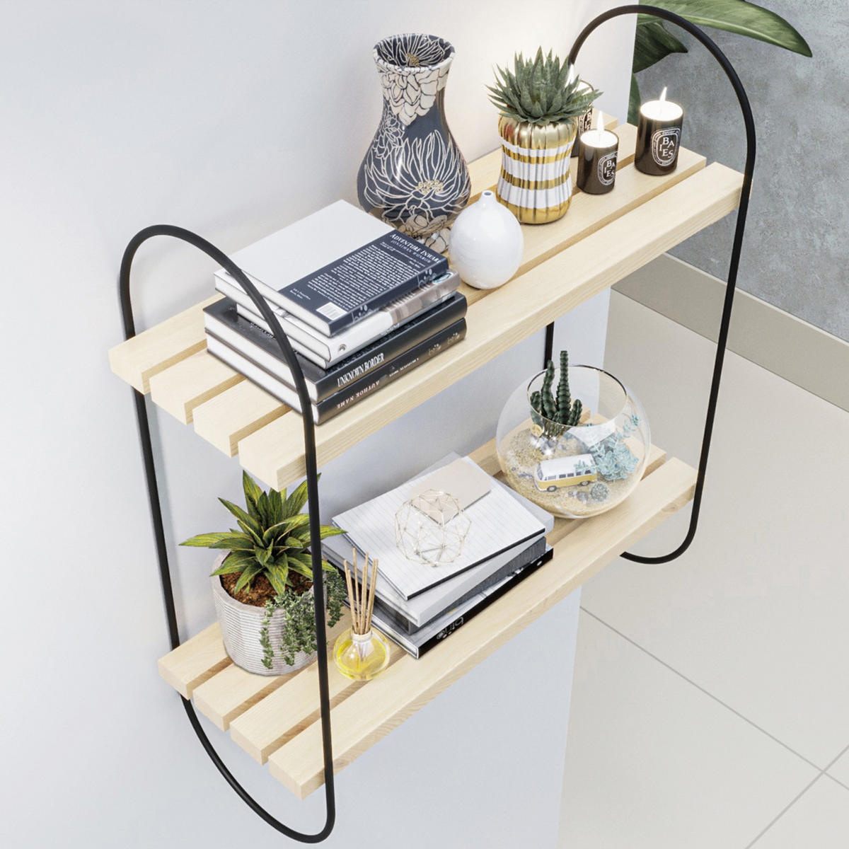 WANDREGAL Oulu - Naturfarben, Holz/Metall (16/47/40cm) - [en.casa]