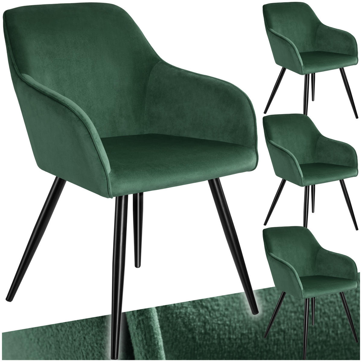 ESSZIMMERSTUHL 4er Set Marilyn,58 x 62 x 82 cm,dunkelgrün/schwarz - Dunkelgrün/Schwarz, Textil (58/82/62cm) - tectake