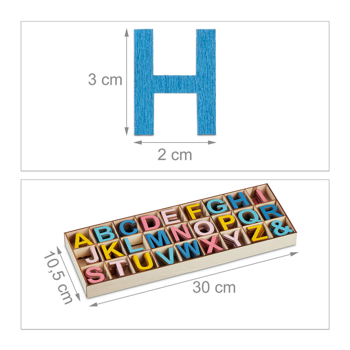 324TLG.HOLZBUCHSTABEN-SET - Multicolor, Holz (10.5/2.5/30cm) - Relaxdays