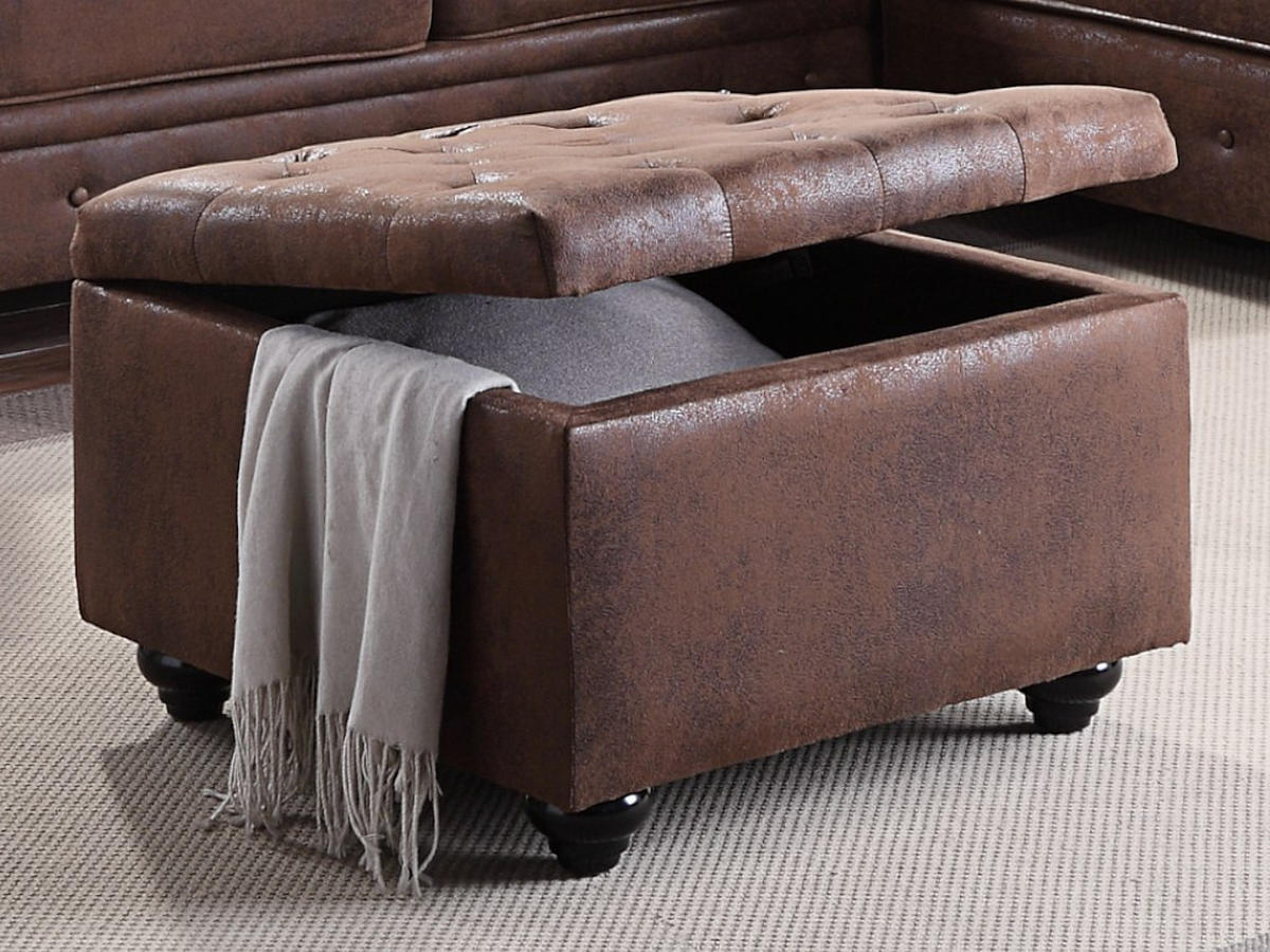 SITZHOCKER mit Staukasten - Microfaser - Braun - LOMAI - Braun, Textil (61/44/61cm) - Vente-Unique