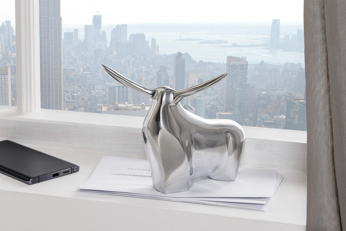 DEKORATION BIG BULL Metall Silber 15 cm - Silberfarben, Metall (16/15/11cm) - riess-ambiente