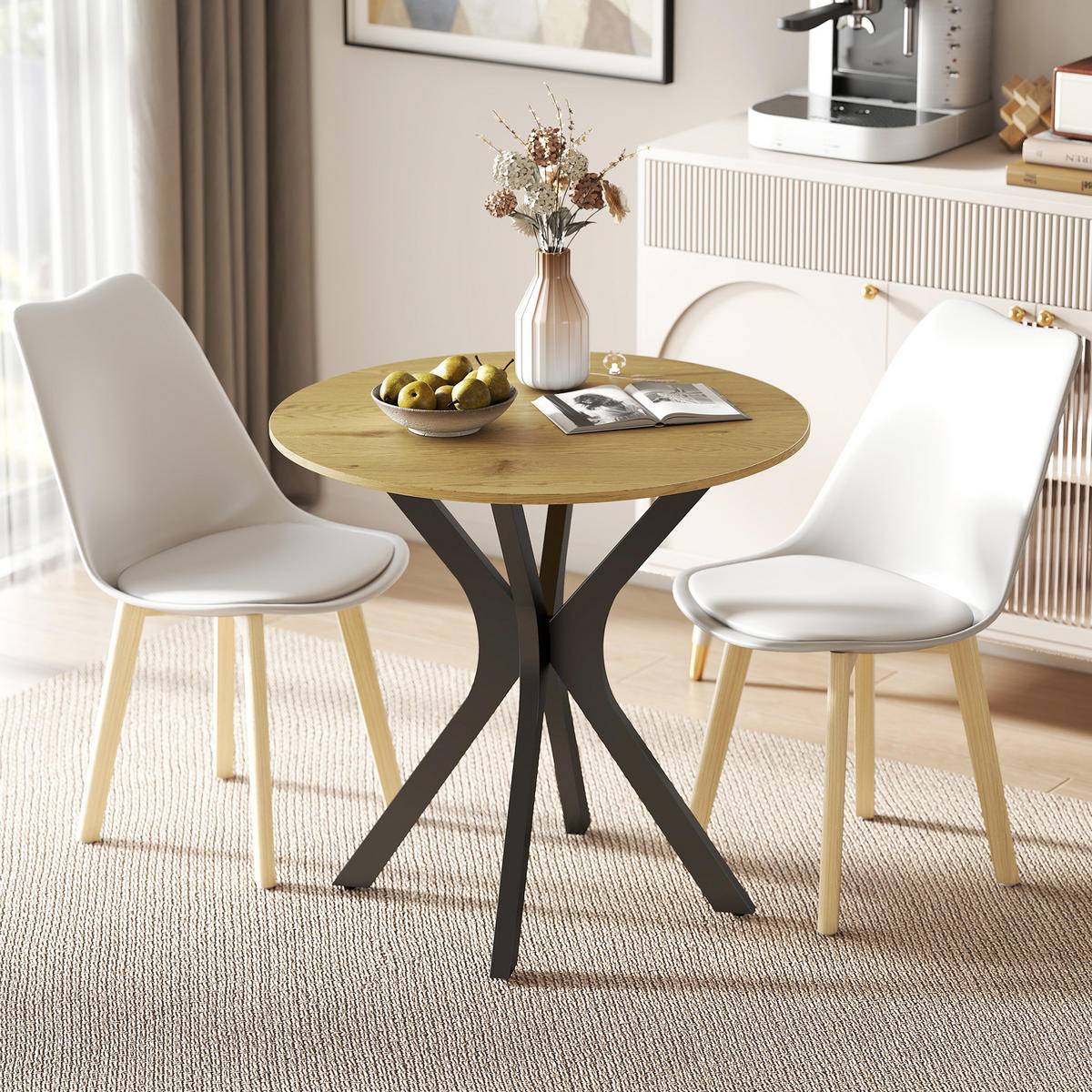 ESSTISCH, Runder Küchentisch, Moderner Esszimmertisch mit Spider-Stahlgestell - Hellbraun/Schwarz, Holzwerkstoff/Metall (78/78/75cm) - HOMCOM
