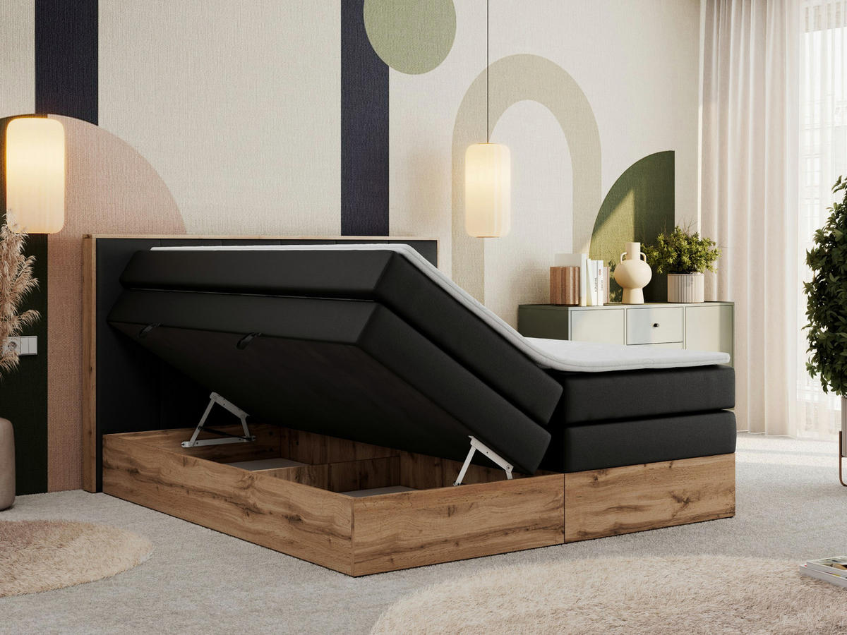 BOXSPRINGBETT ALBERO 1 KING 180/200 Schwarz Kunstleder - H4 - Schwarz, Holz/Textil (180/200cm) - MKS