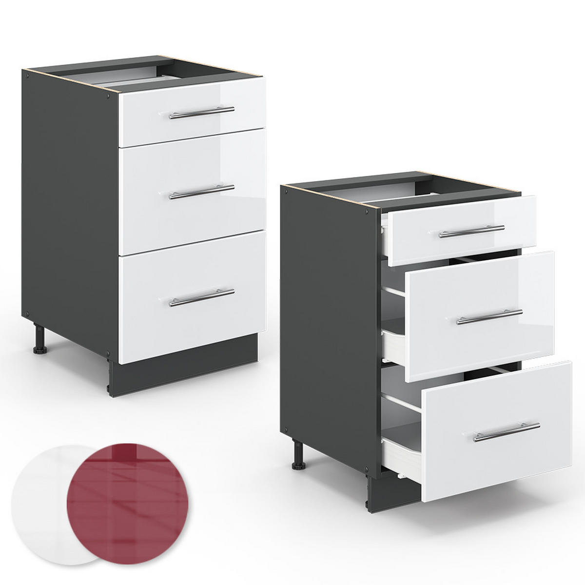 SCHUBLADENSCHRANK Fame-Line Weiß Hochglanz 50 cm ohne AP - Weiß Hochglanz/Anthrazit, Holzwerkstoff (50/82/51.6cm) - Vicco