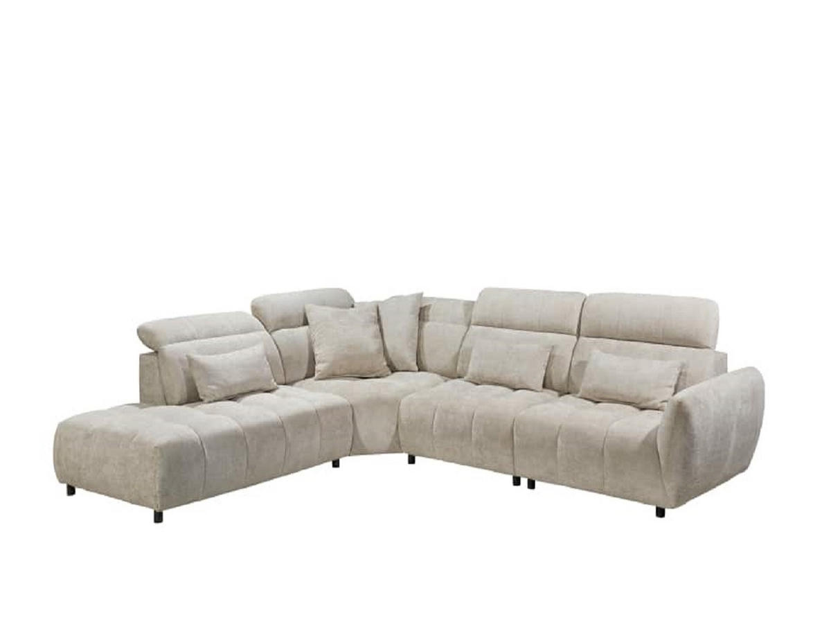 ECKSOFA mit verstellbaren Kopflehnen und Nosagfederung - Beige, Textil (339/285cm) - ed exciting design