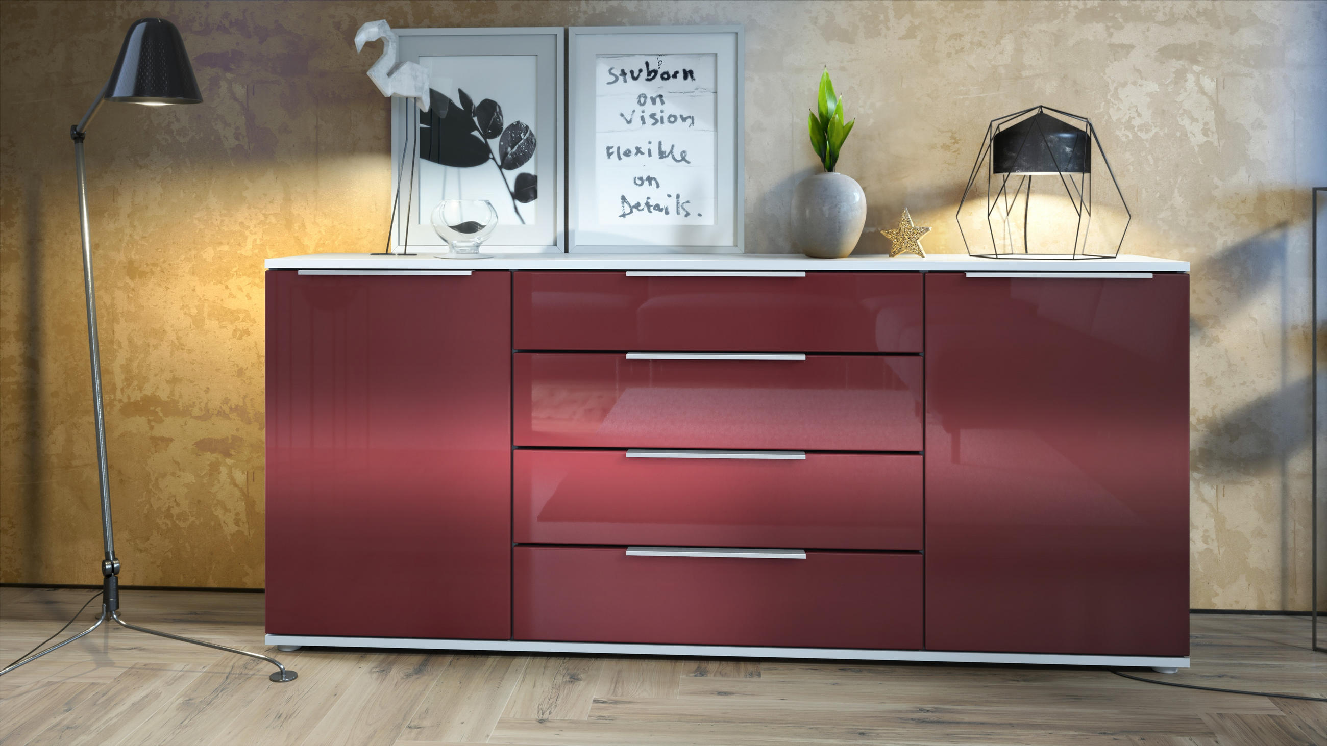 SIDEBOARD Linio Bordeaux Hochglanz - Bordeaux, Holzwerkstoff (166.5/75.5/35cm) - Vladon