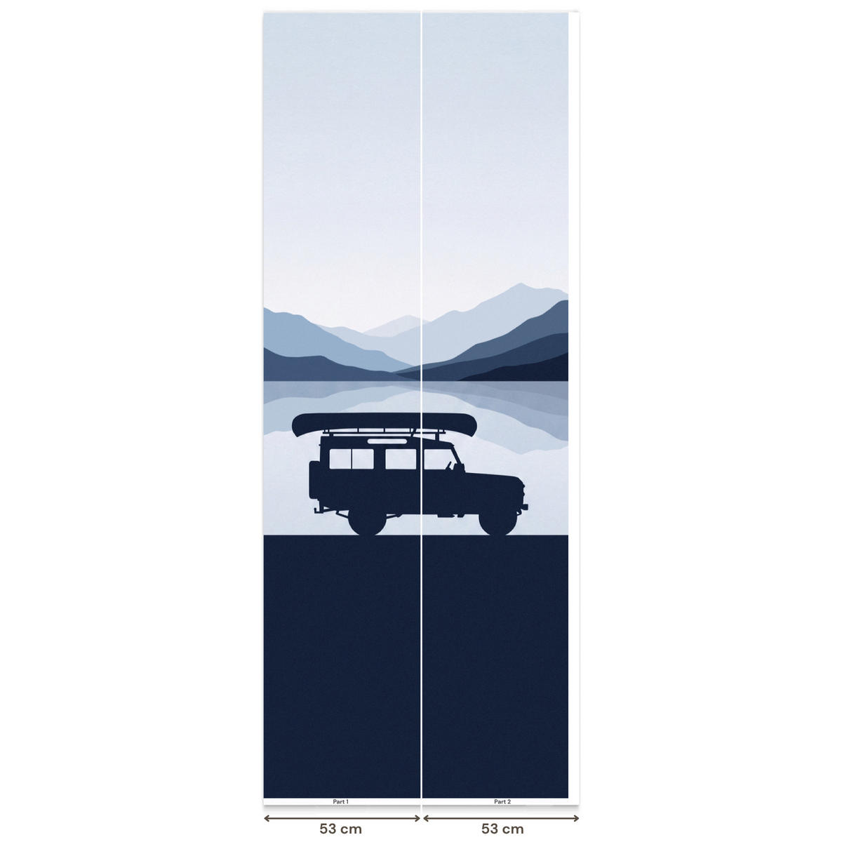 KINDERTAPETE - Auto - See - Berge - Blau - 100x260 cm - Blaugrau, Papier (100/260cm) - OnlyWow