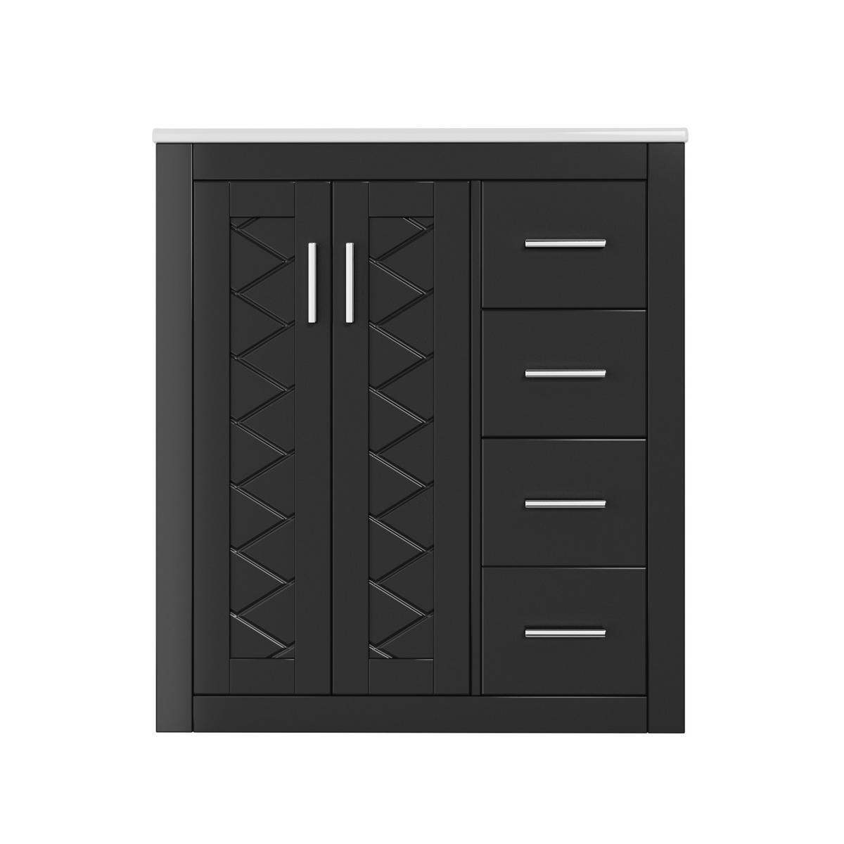 WASCHTISCHKOMBI,WASCHBECKENUNTERSCHRANK mit Keramikbecken 4 Schubladen - Schwarz, Holz/Metall (76/85/46cm) - PARAFTA HOME