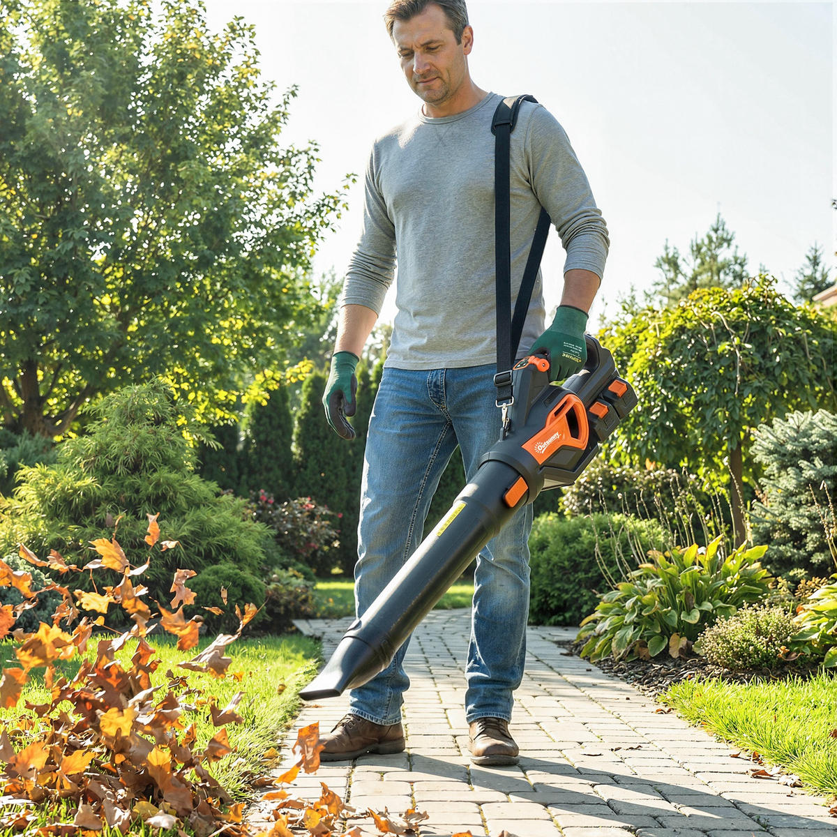 LAUBSAUGER mit Akku aus Kunststoff Orange Schwarz - Orange, Kunststoff (22/16/102cm) - Outsunny