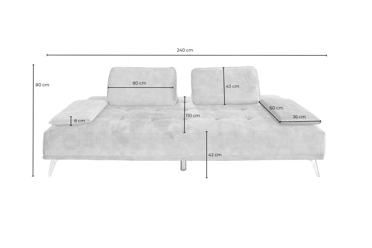 SOFA MIT HOCKER WIOLO Grau Velvet - Silberfarben/Grau, Textil/Metall (240/80/110cm) - KAWOLA