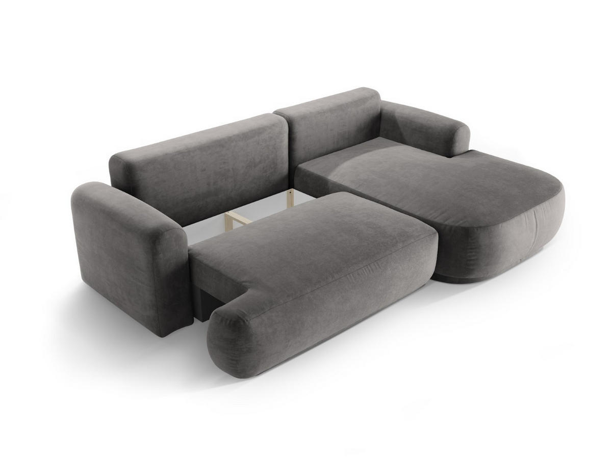 SCHLAFSOFA modular mit Bettkasten rechts Ella aus Samt grau 5 Sitzplätze - Grau, Textil (174/271cm) - Micadoni