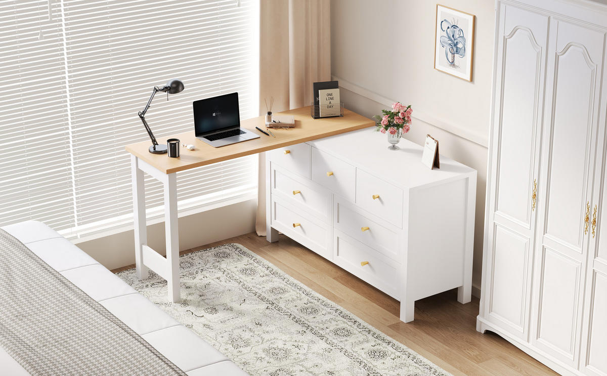 BÜROTISCH mit Schubladen und Aufbewahrung – Weiß Holzoptik - Weiß, Holzwerkstoff (40/120/70cm) - Urban Meuble