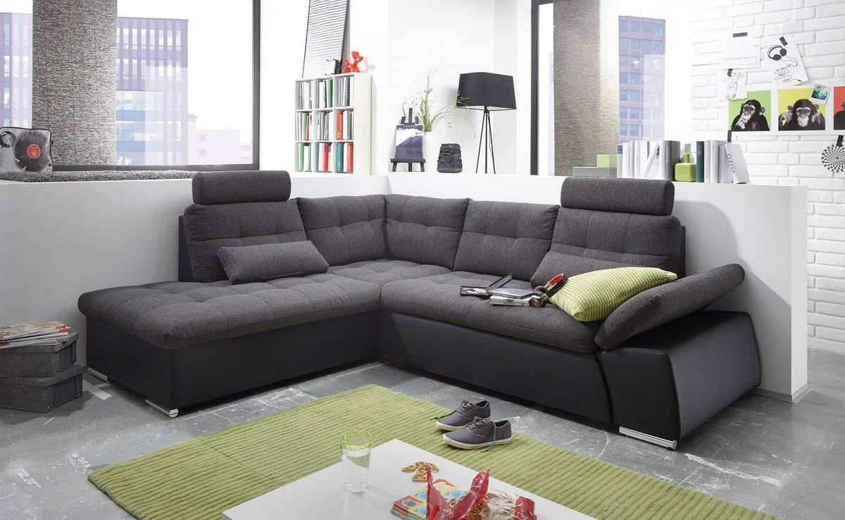 ECKSOFA mit Schlaffunktion, Armlehnfunktion und Kopfstützen - Chromfarben/Zinkfarben, Textil (260/219cm) - ed exciting design