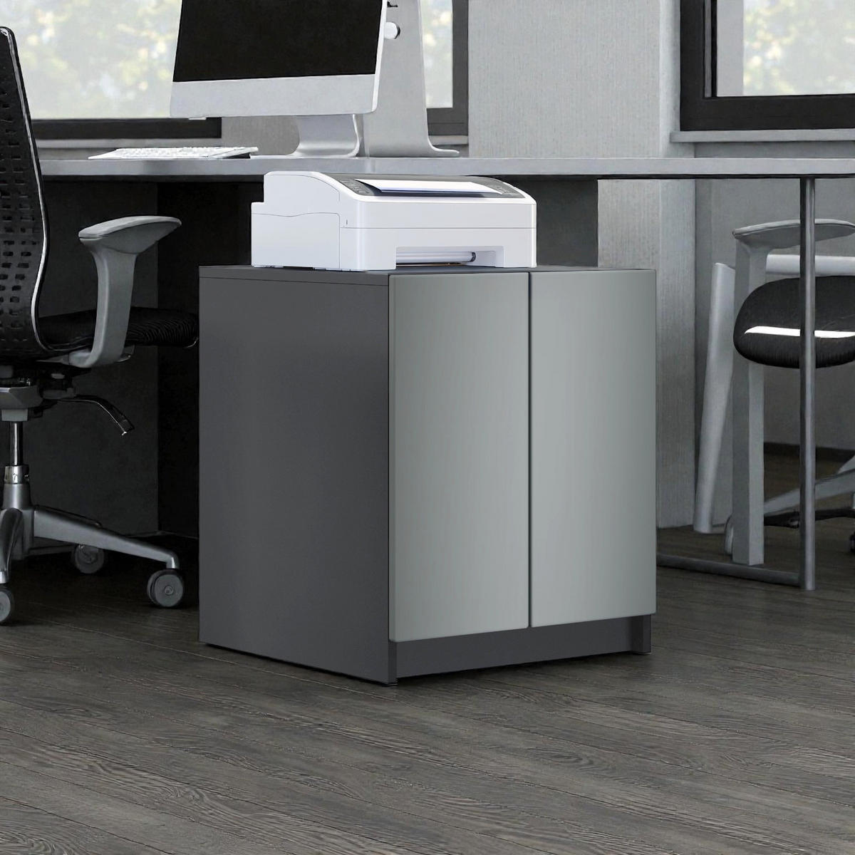 DRUCKERSCHRANK Elona, Druckerkommode mit Soft-Close & Push-to-Open, Home Office, Schwarz/Anthrazit matt (51 x 60,5 x 54 cm) - Anthrazit, Holzwerkstoff (51/60.5/54cm) - InnoFurn