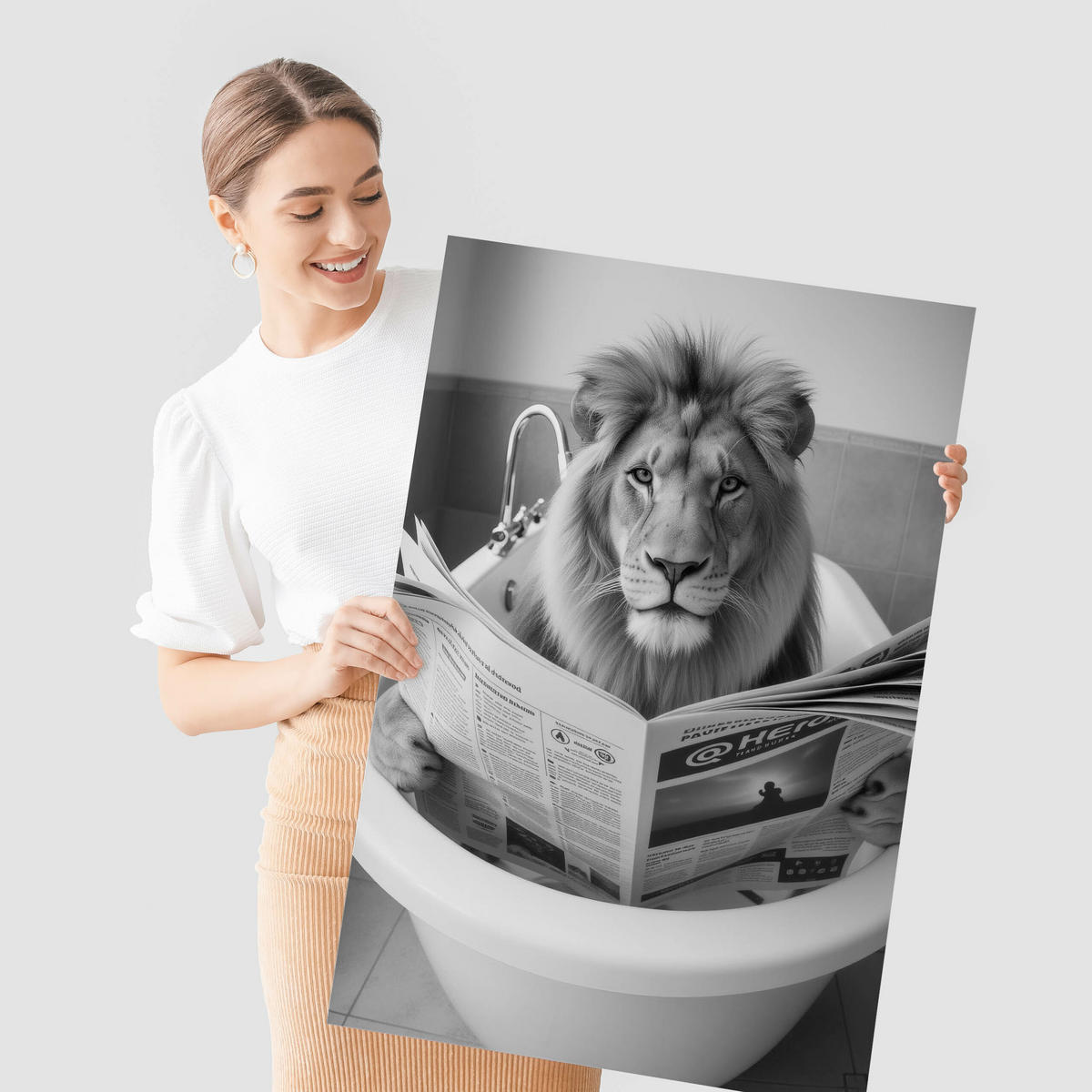 POSTER für WC Badezimmer LÖWE in der Badewanne Schwarz-Weiß Abstraktion 30x40cm - Schwarz/Weiß, Papier (30/40/40cm) - Muralo