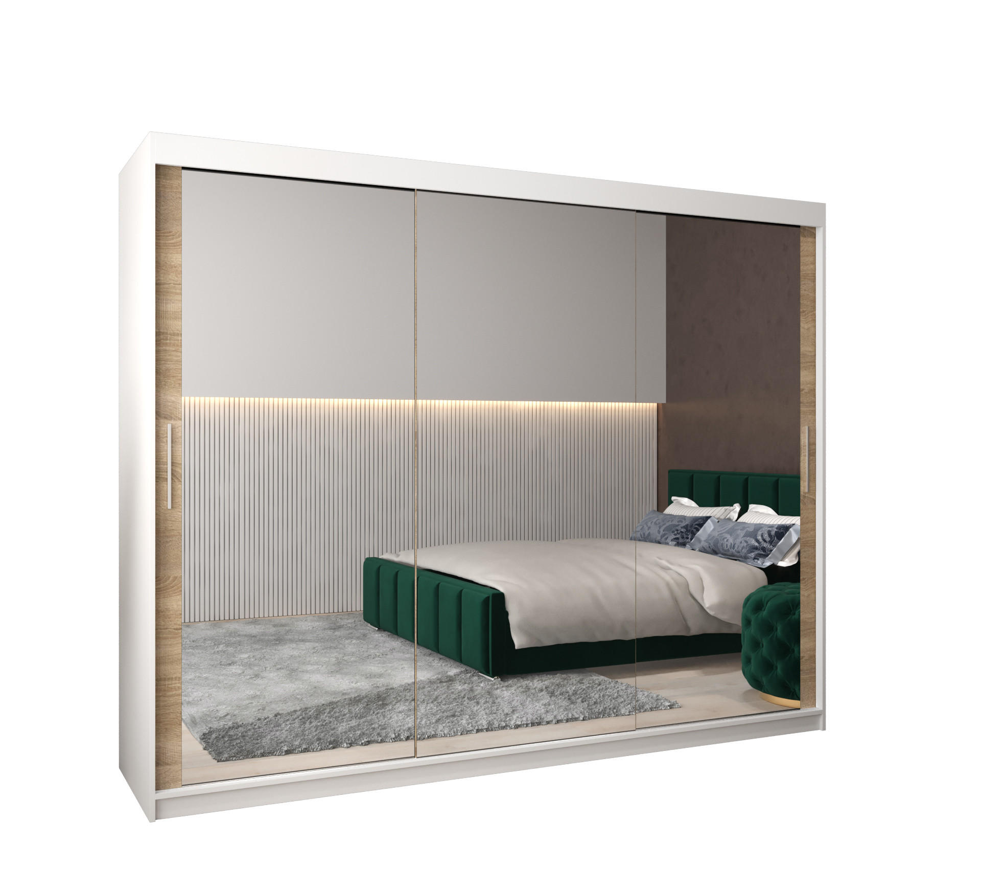 SCHWEBETÜRENSCHRANK 200/250/62 2-türig - Silberfarben/Weiß, Holz/Kunststoff (250/200/62cm) - Abiks Möbel