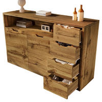 SIDEBOARD aus MDF und Metall 150x40x90 cm Eichefarben/Schwarz mit 2 Türen, 4 Schubladen, offenem Fach und Softclose - Eichefarben, Holzwerkstoff (150/90/40cm) - Modfu
