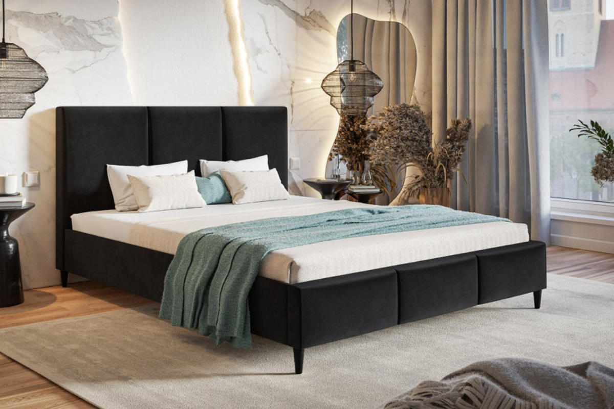BETT Schwarz LUXO 7 Gepolstert Auf Hohen Beinen 120x200 cm - Schwarz, Textil (120/200cm) - Sepro Meble