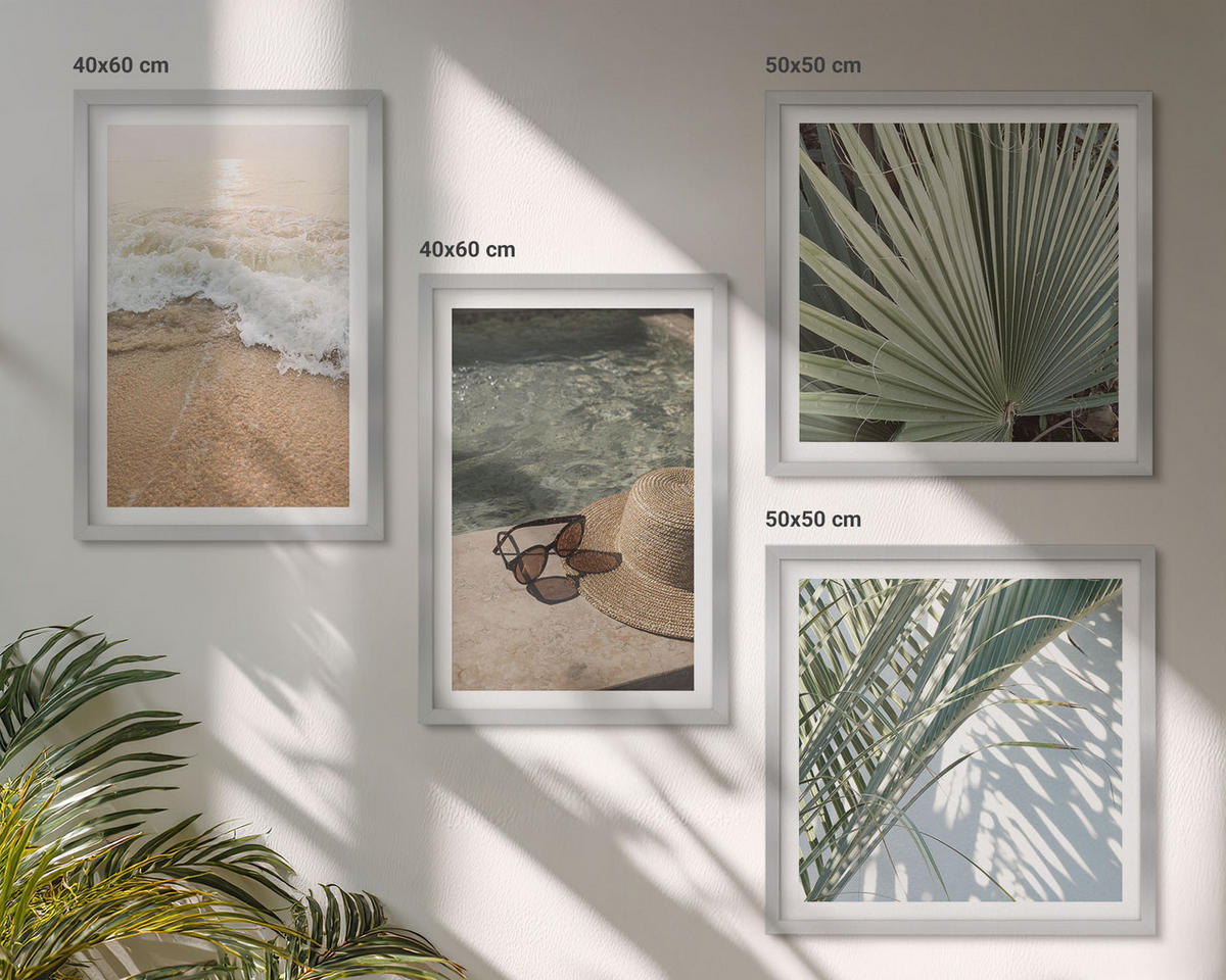 BILDER SET 4er Set - 50x50 cm & 40x60 cm Silberner Rahmen - Strandhut und Sonnenbrille - Silberfarben, Kunststoff (50/50cm) - TULUP