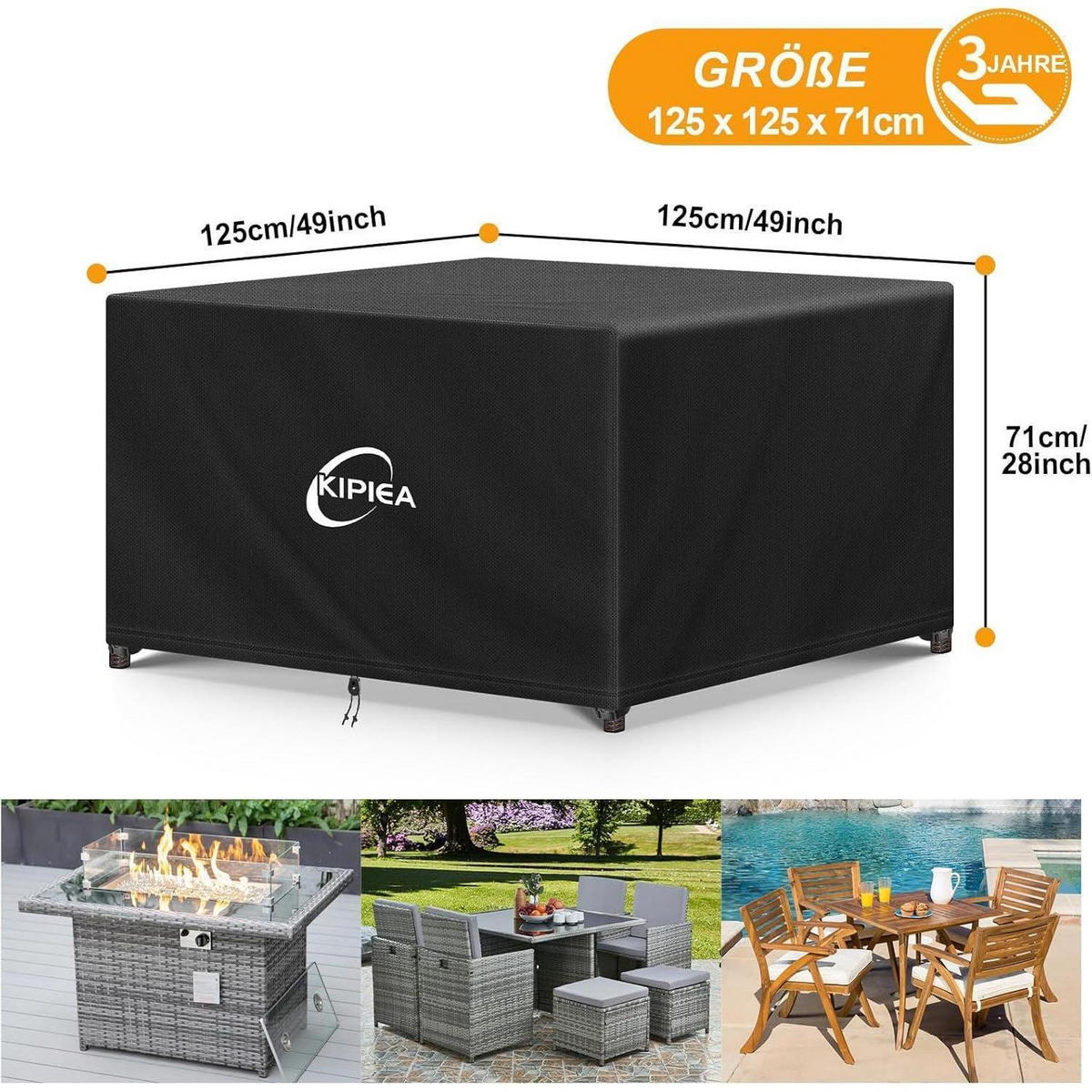 GARTENMÖBEL Abdeckung 125 x 125 x 71 cm Wasserdicht - Schwarz, Kunststoff (125/71/125cm)