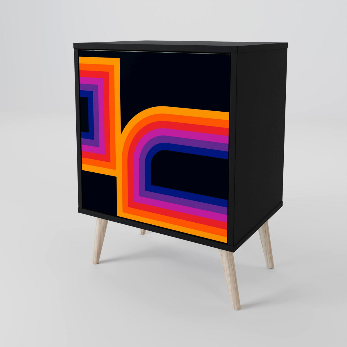 SIDEBOARD BLINDED BY THE LIGHTS, Schwarz, 57,5x42x75,5 cm, Goldfarbene Metallfüße - Goldfarben/Multicolor, Holzwerkstoff/Metall (57.5/75.5/42cm) - SpaceRebels